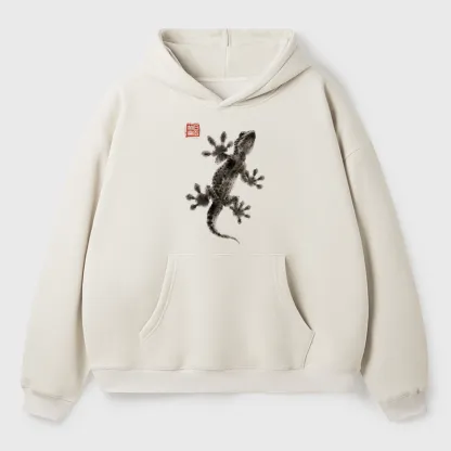 Tokyo-Tiger Minimal Asian Ink Brush Gecko Vibe Adult Fleece Hoodie