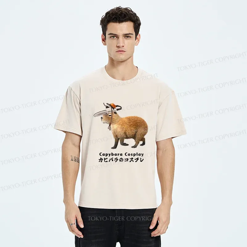 Tokyo-Tiger Capybara Cosplay Washed T-Shirt
