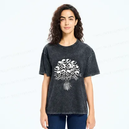 Tokyo-Tiger Skull Flower Washed T-Shirt