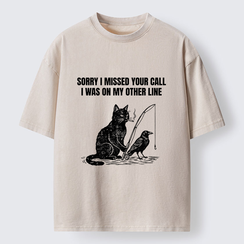 Tokyo-Tiger Funny Cat Fishing With Crow Meme Washed T-Shirt