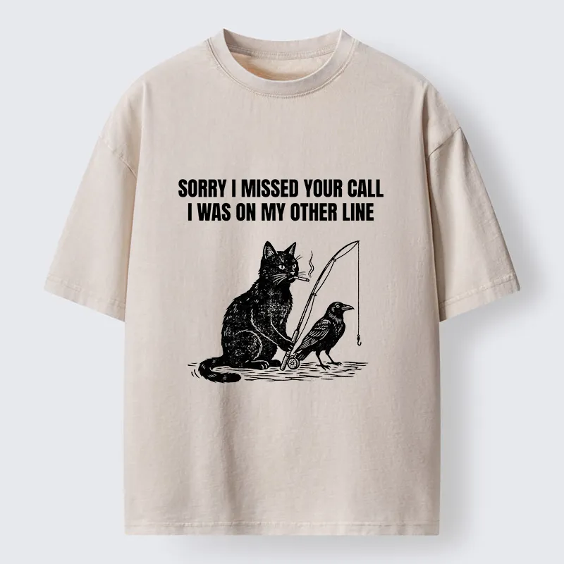 Tokyo-Tiger Funny Cat Fishing With Crow Meme Washed T-Shirt