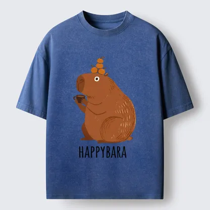 Tokyo-Tiger Cute Capybara Drinking Coffee Washed T-Shirt