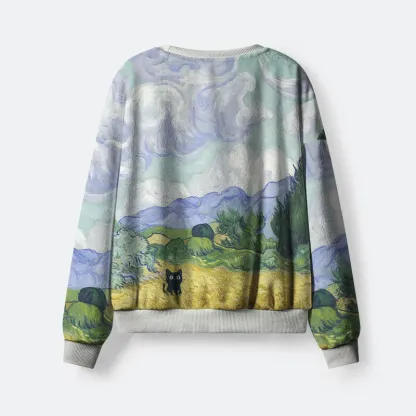 Tokyo-Tiger Black Cat In The Wheat Field Flannel Pajama Set