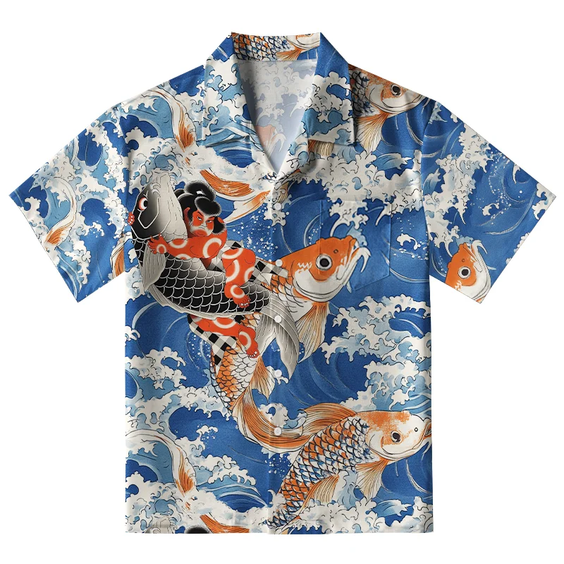 Tokyo-Tiger Sumo Wrestler Holding A Koi Aloha Hawaiian Shirt