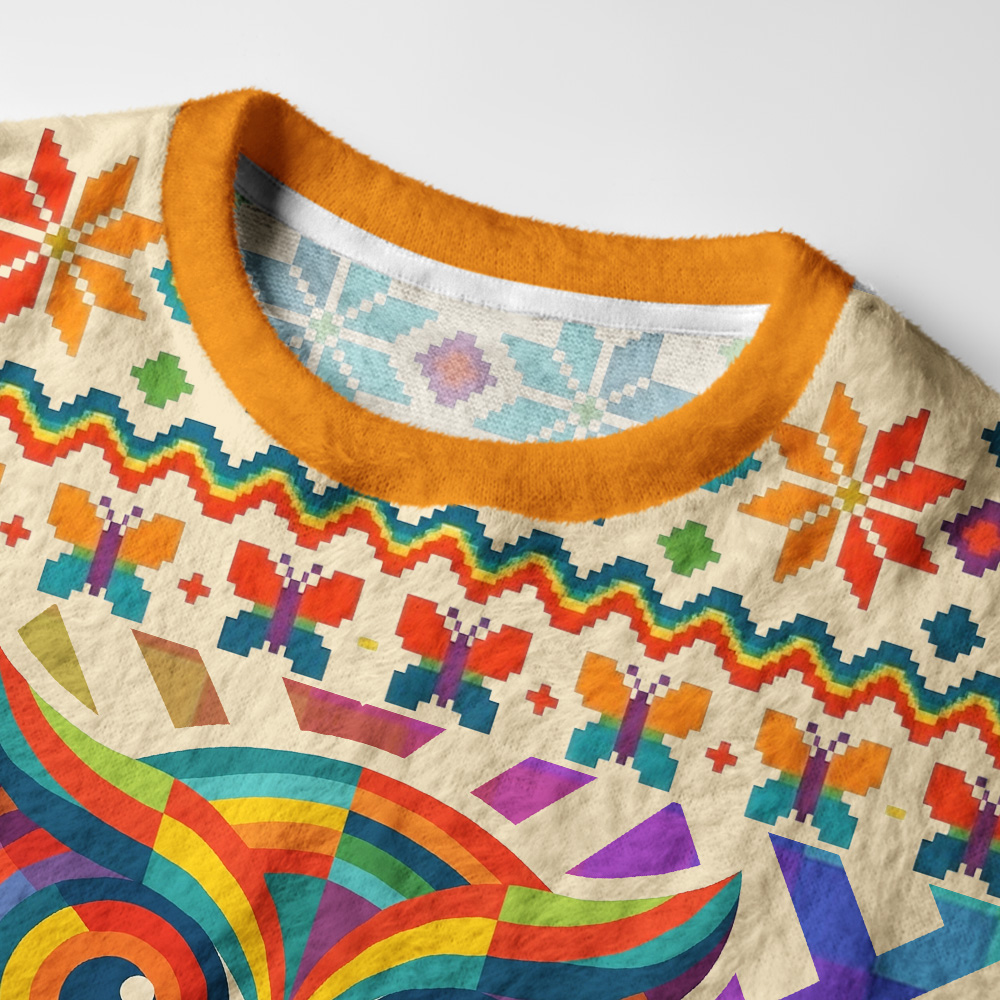 Tokyo-Tiger Rainbow Folk Owl Fuzzy Christmas Ugly Sweatshirt