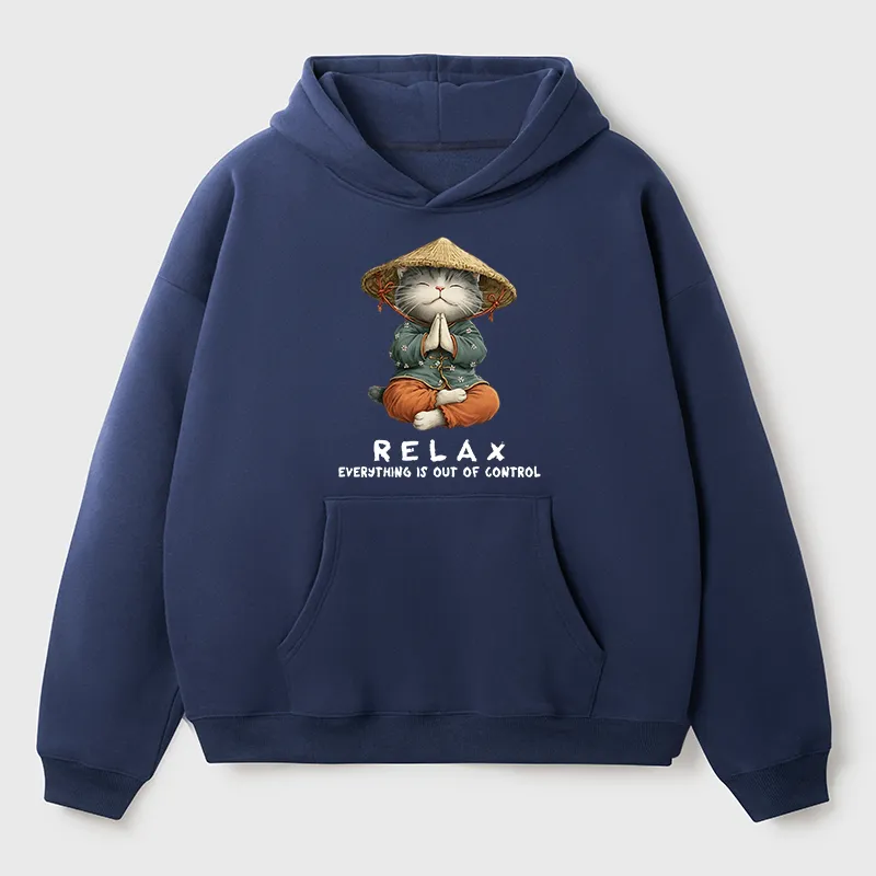 Tokyo-Tiger Zen Relax Cat Graphic Adult Fleece Hoodie