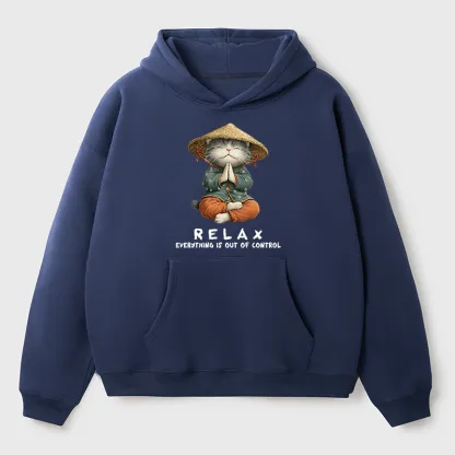 Tokyo-Tiger Zen Relax Cat Graphic Adult Fleece Hoodie