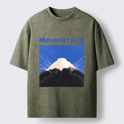 Tokyo-Tiger Cute Cat Fuji Mountain Art Washed T-Shirt