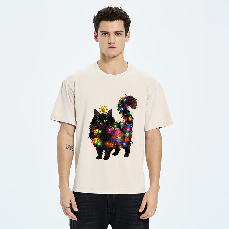Tokyo-Tiger Christmas Black Cat With Star Crown Washed T-Shirt