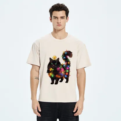 Tokyo-Tiger Christmas Black Cat With Star Crown Washed T-Shirt