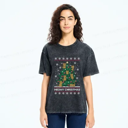 Tokyo-Tiger Cats Christmas Tree Washed T-Shirt