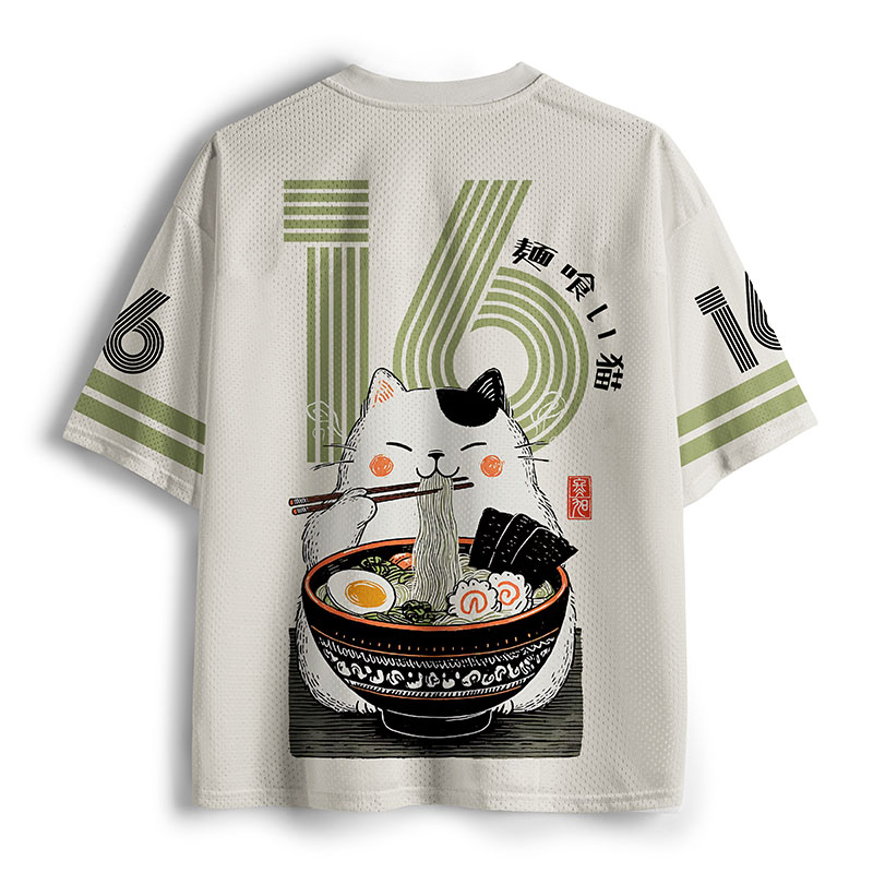 Tokyo-Tiger Cat Eating Ramen Meme Mesh Jersey