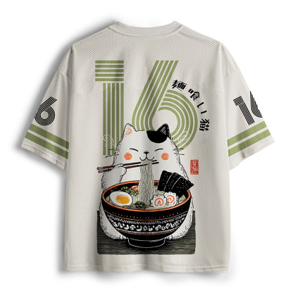 Tokyo-Tiger Cat Eating Ramen Meme Mesh Jersey