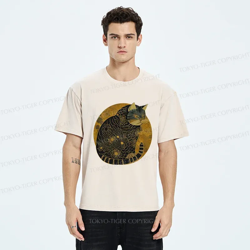 Tokyo-Tiger Japanese Retro Cat Washed T-Shirt