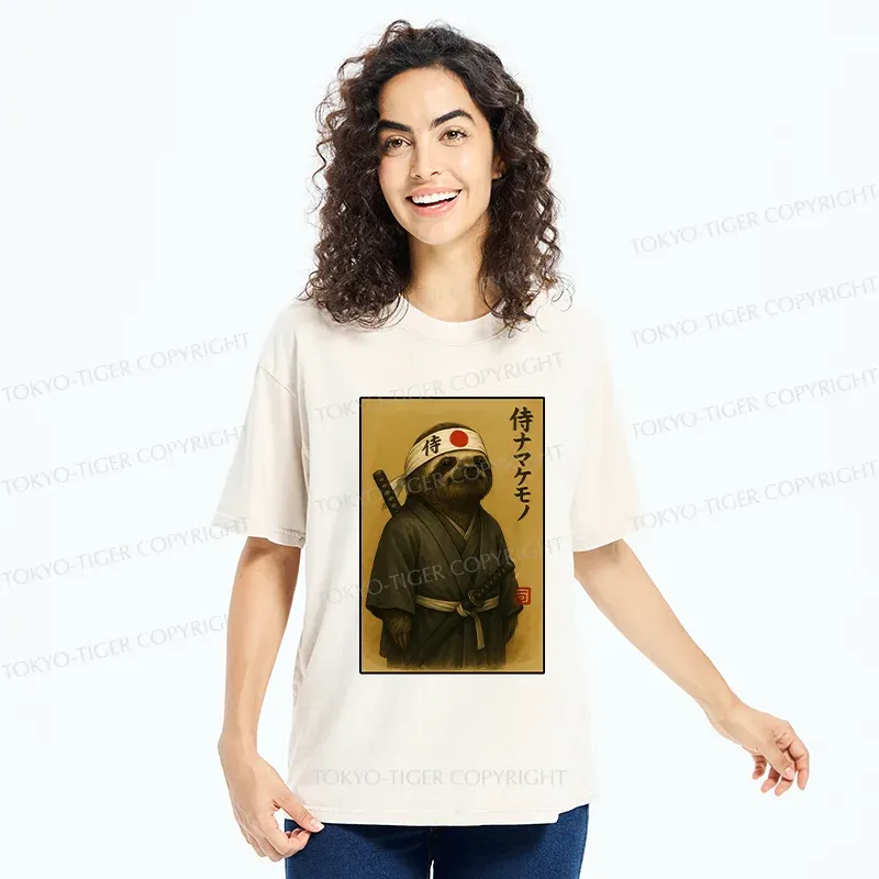 Tokyo-Tiger Japanese Samurai Sloth Washed T-Shirt