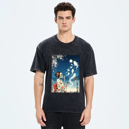 Tokyo-Tiger Moon Skeleton Ghost Washed T-Shirt