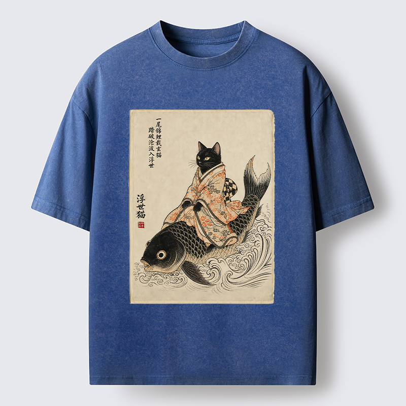 Tokyo-Tiger Vintage Japan Cat Art Washed T-Shirt