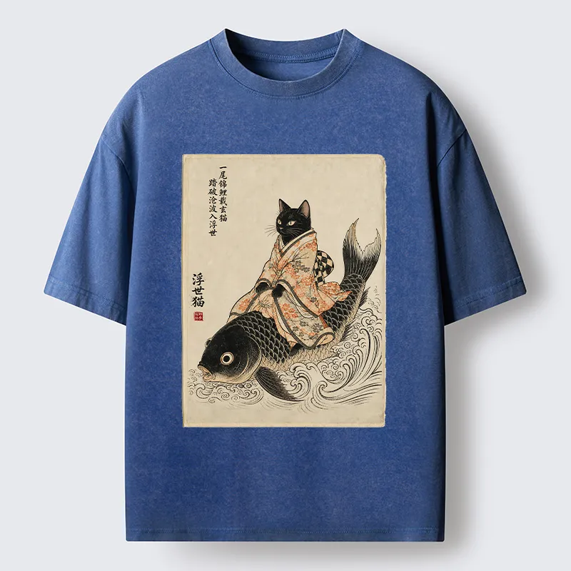 Tokyo-Tiger Vintage Japan Cat Art Washed T-Shirt