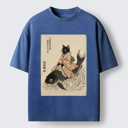Tokyo-Tiger Vintage Japan Cat Art Washed T-Shirt