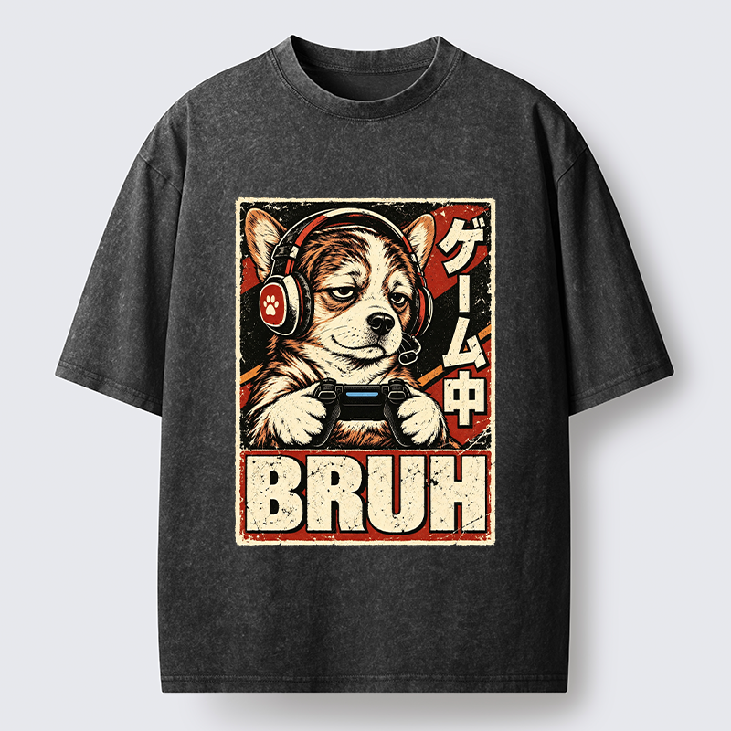 Tokyo‑Tiger Funny Gamer Dog Meme Washed T‑Shirt Sale