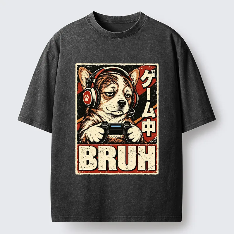 Tokyo-Tiger Funny Gamer Dog Meme Washed T-Shirt