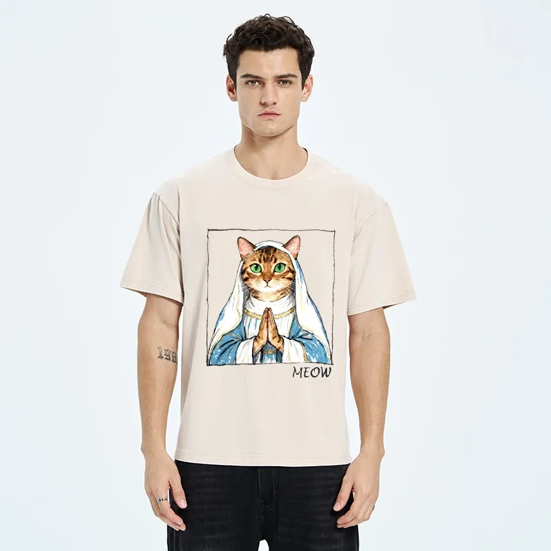 Tokyo-Tiger Holy Meme Cat Praying Washed T-Shirt