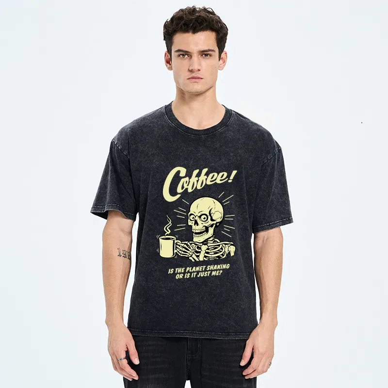 Tokyo‑Tiger Funny Skull Coffee Washed T‑Shirt