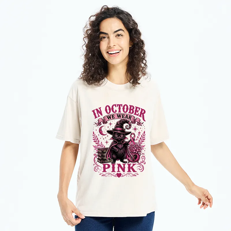 Tokyo-Tiger Witch Cat Breast Cancer Awareness Washed T-Shirt