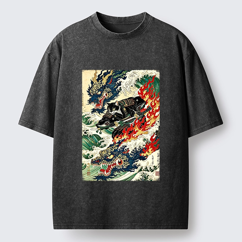 Tokyo‑Tiger Samurai Cat Beast Washed T‑Shirt