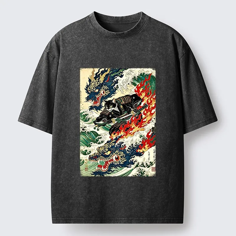 Tokyo‑Tiger Samurai Cat Beast Washed T‑Shirt