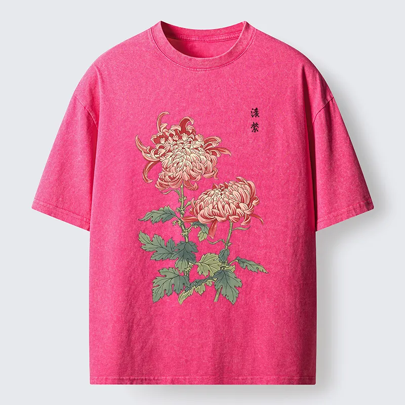 Tokyo‑Tiger Vintage Red Chrysanthemum Flower Washed T‑Shirt Sale