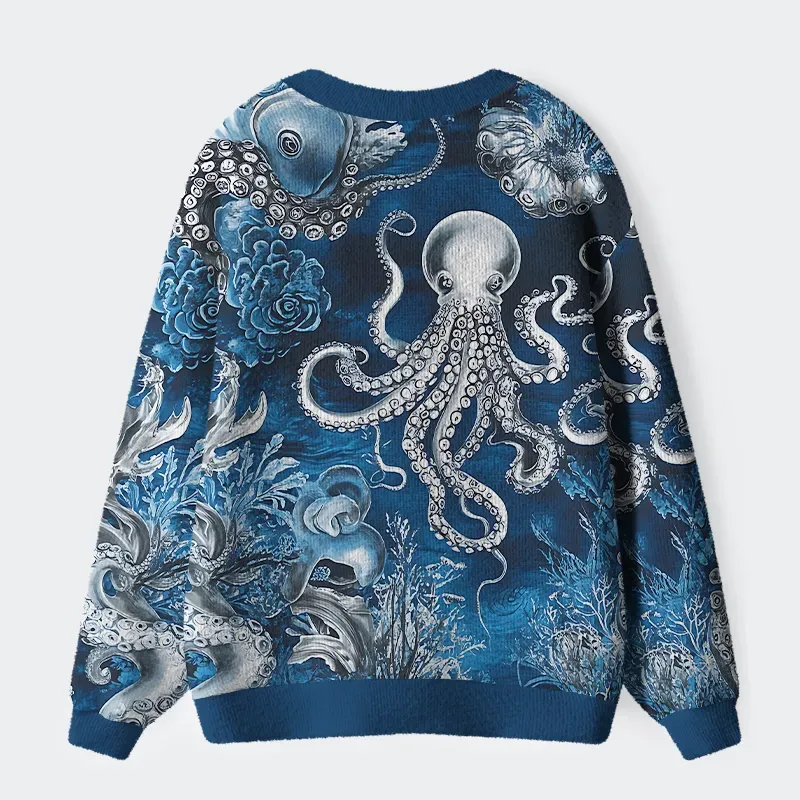 Tokyo-Tiger Deep Sea Octopus Ugly Cardigan Sweater