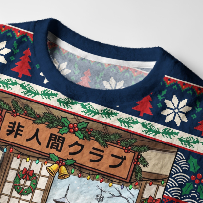 Tokyo-Tiger Monster Tea Party Fuzzy Christmas Ugly Sweatshirt