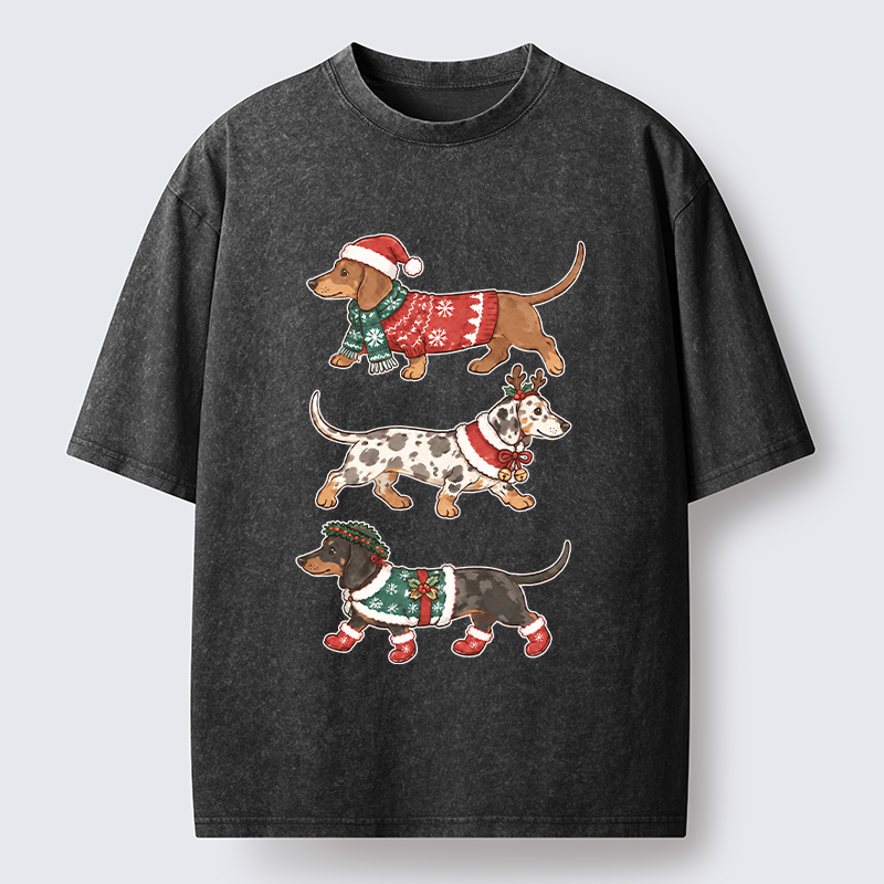 Tokyo-Tiger Christmas Dachshund Trio Washed T-Shirt