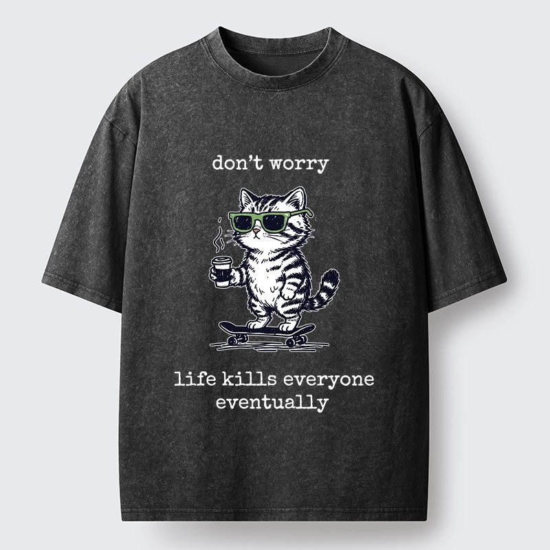 Tokyo-Tiger Chill Cat Meme Washed T-Shirt