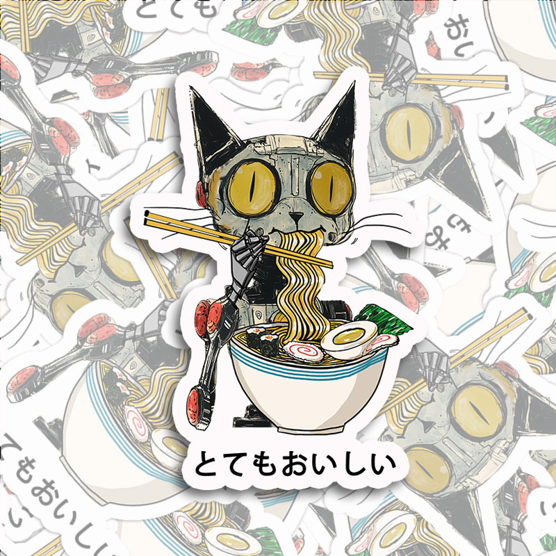 Tokyo-Tiger Ramen Lover Robot Cat Sticker