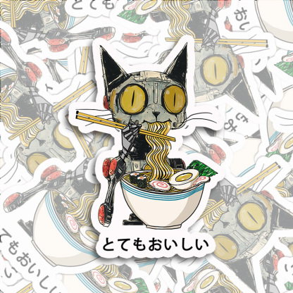 Tokyo-Tiger Ramen Lover Robot Cat Sticker