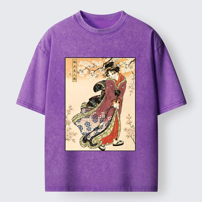 Tokyo‑Tiger Kimono Cat Art Washed T‑Shirt