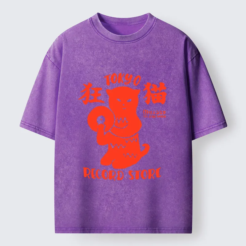 Tokyo-Tiger Wild Cat Vinyl Art Washed T-Shirt