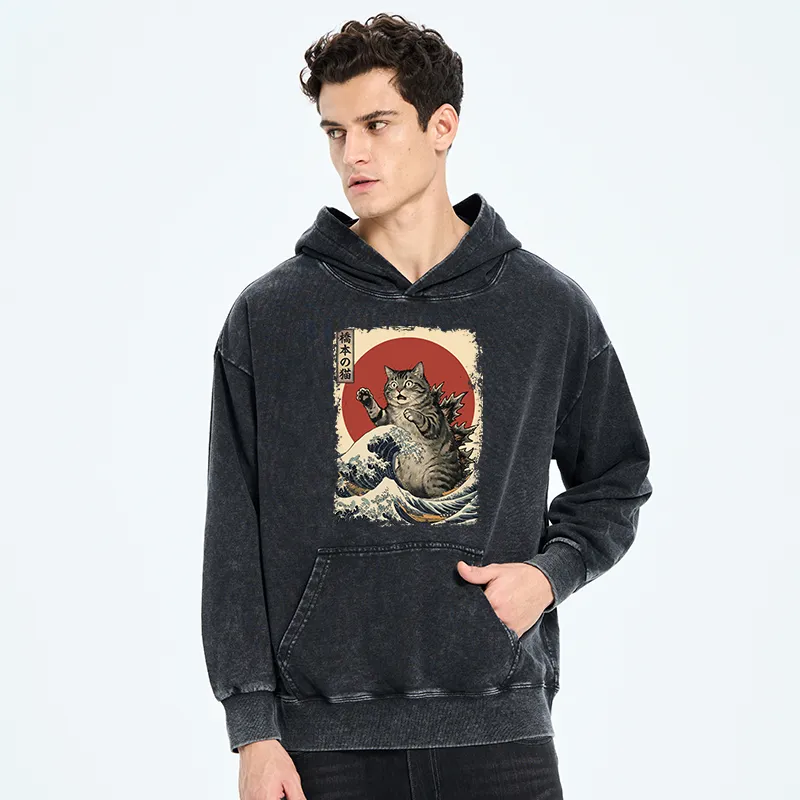 Tokyo-Tiger Catzilla Is Causing Destruction Washed Hoodie