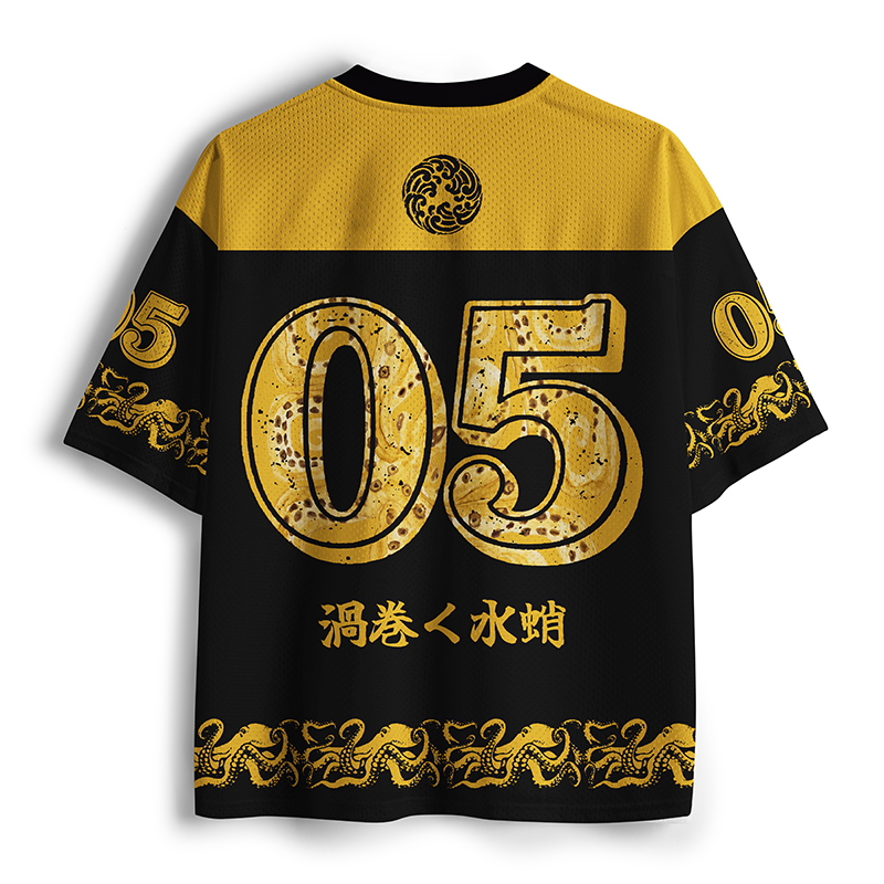 Tokyo-Tiger Golden Spotted Octopus Asian Print Mesh Jersey