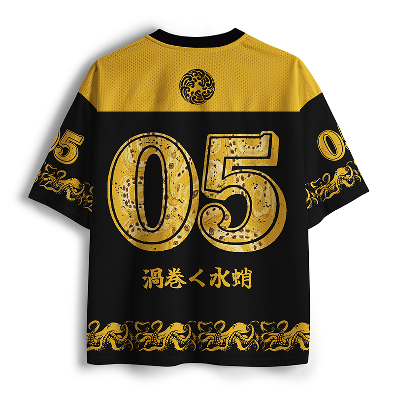 Tokyo-Tiger Golden Spotted Octopus Asian Print Mesh Jersey