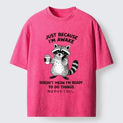 Tokyo-Tiger Tired Raccoon Coffee Washed T-Shirt
