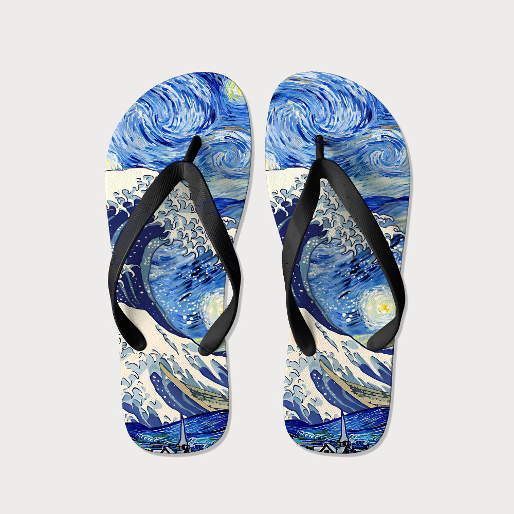 Tokyo-Tiger Waves Under The Starry Night Flip Flops