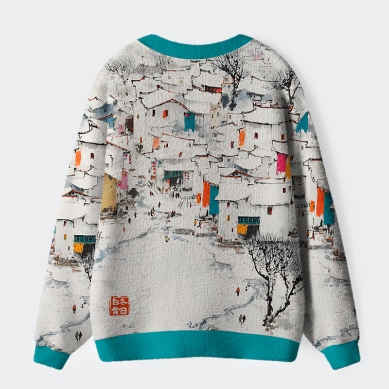 Tokyo-Tiger The White Of Winter Ugly Cardigan Sweater