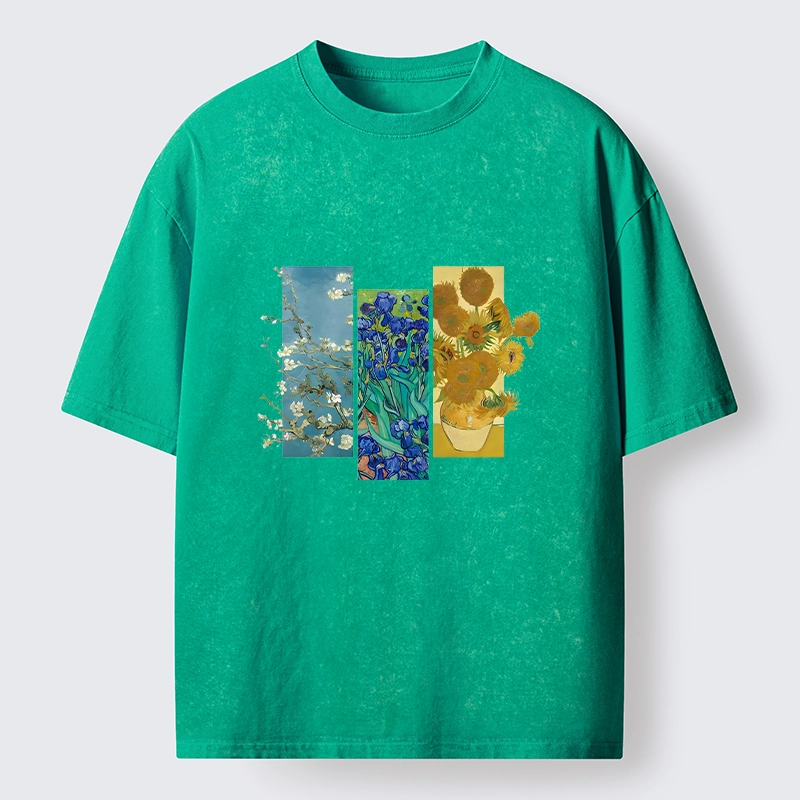 Tokyo‑Tiger Van Gogh Floral Art Washed T‑Shirt