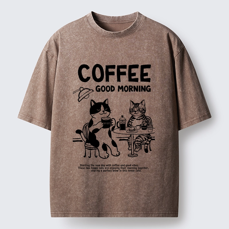 Tokyo‑Tiger Funny Coffee Cats Washed T‑Shirt