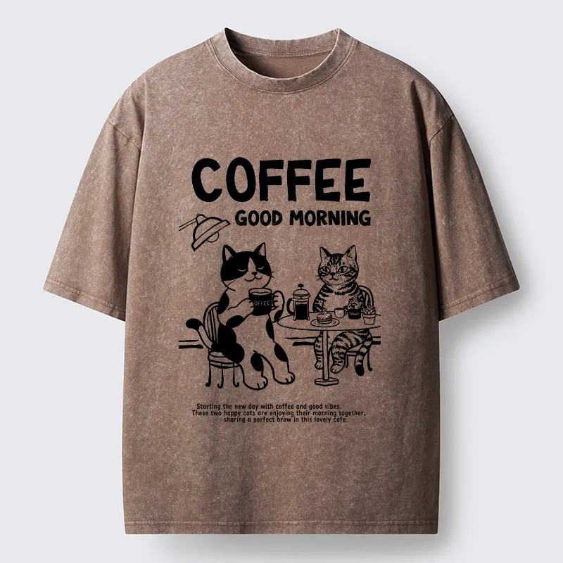 Tokyo‑Tiger Funny Coffee Cats Washed T‑Shirt