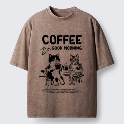 Tokyo‑Tiger Funny Coffee Cats Washed T‑Shirt