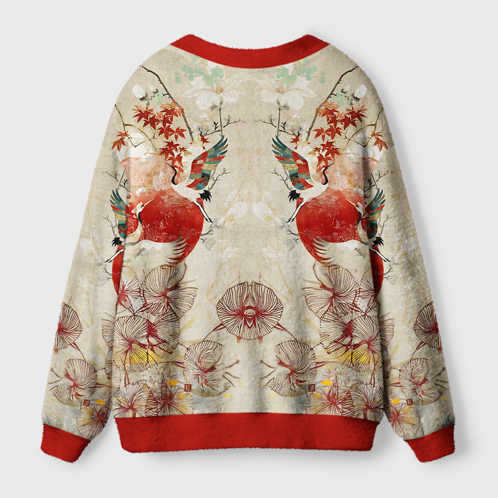 Tokyo-Tiger Crane Garden Ugly Cardigan Sweater